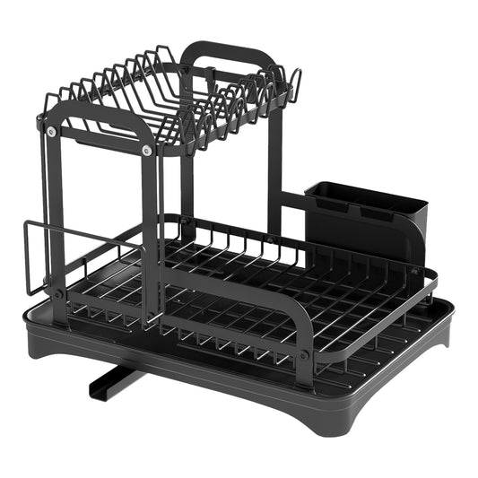 2-Tier Dish Drying Rack with Drainboard – Rustproof Kitchen Organizer