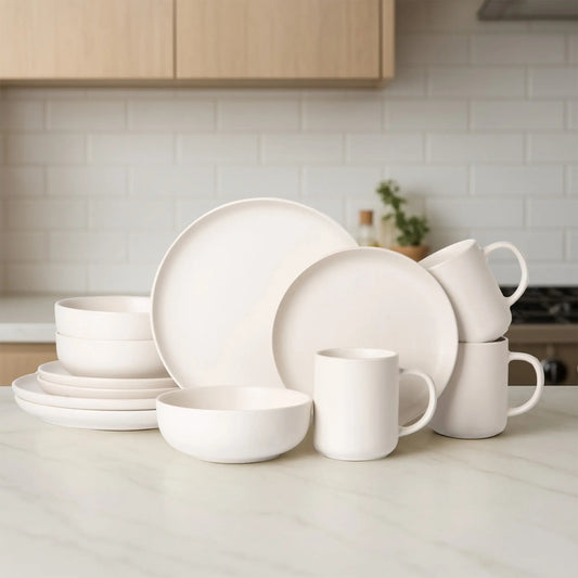 12-Piece Stoneware Dinnerware Set – Plates, Bowls & Mugs for 3, Microwave & Dishwasher Safe