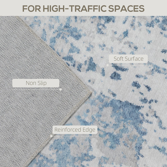 5x7 Area Rug – Machine Washable, Non-Slip Modern Abstract Carpet, Blue