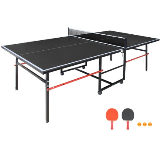 8ft Black Table Tennis Table – Foldable & Portable Ping Pong Set with Net, Paddles & Balls