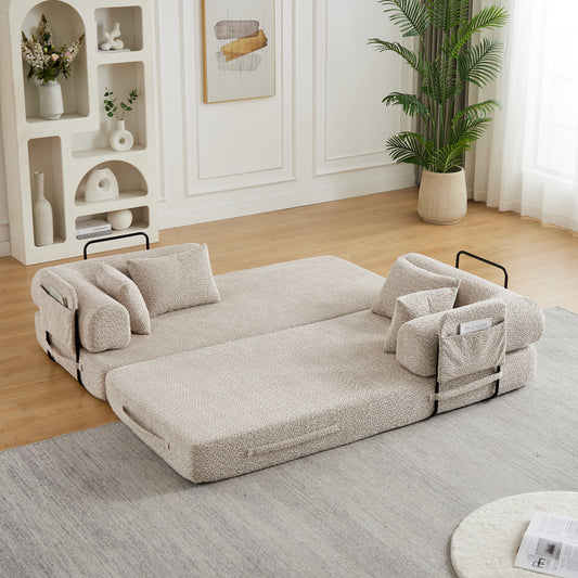 78.7" Convertible Sleeper Sofa Bed – Chenille Folding Couch with Side Pocket & Pillow